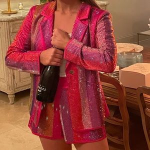 Queen of Sparkles magenta rhinestone shortsuit